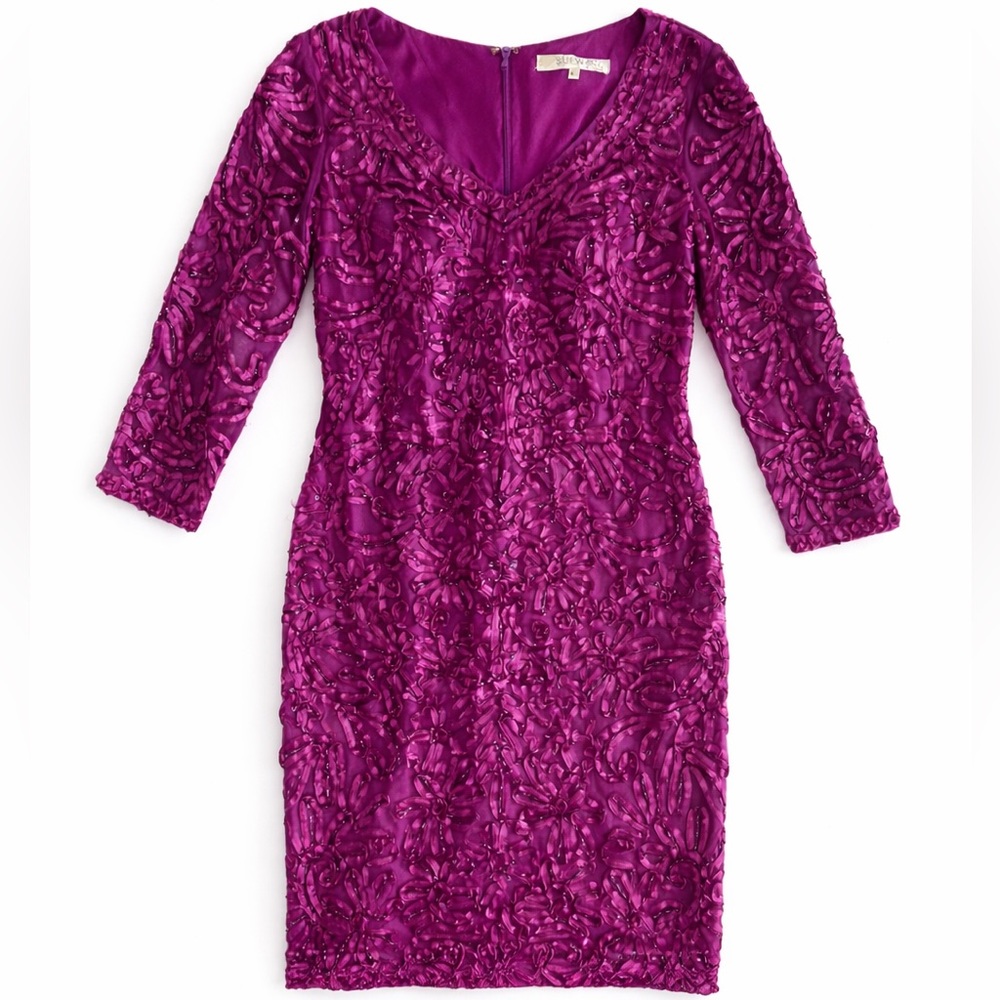 Sue Wong Vintage Beaded Purple Cocktail Sheath Midi Dress